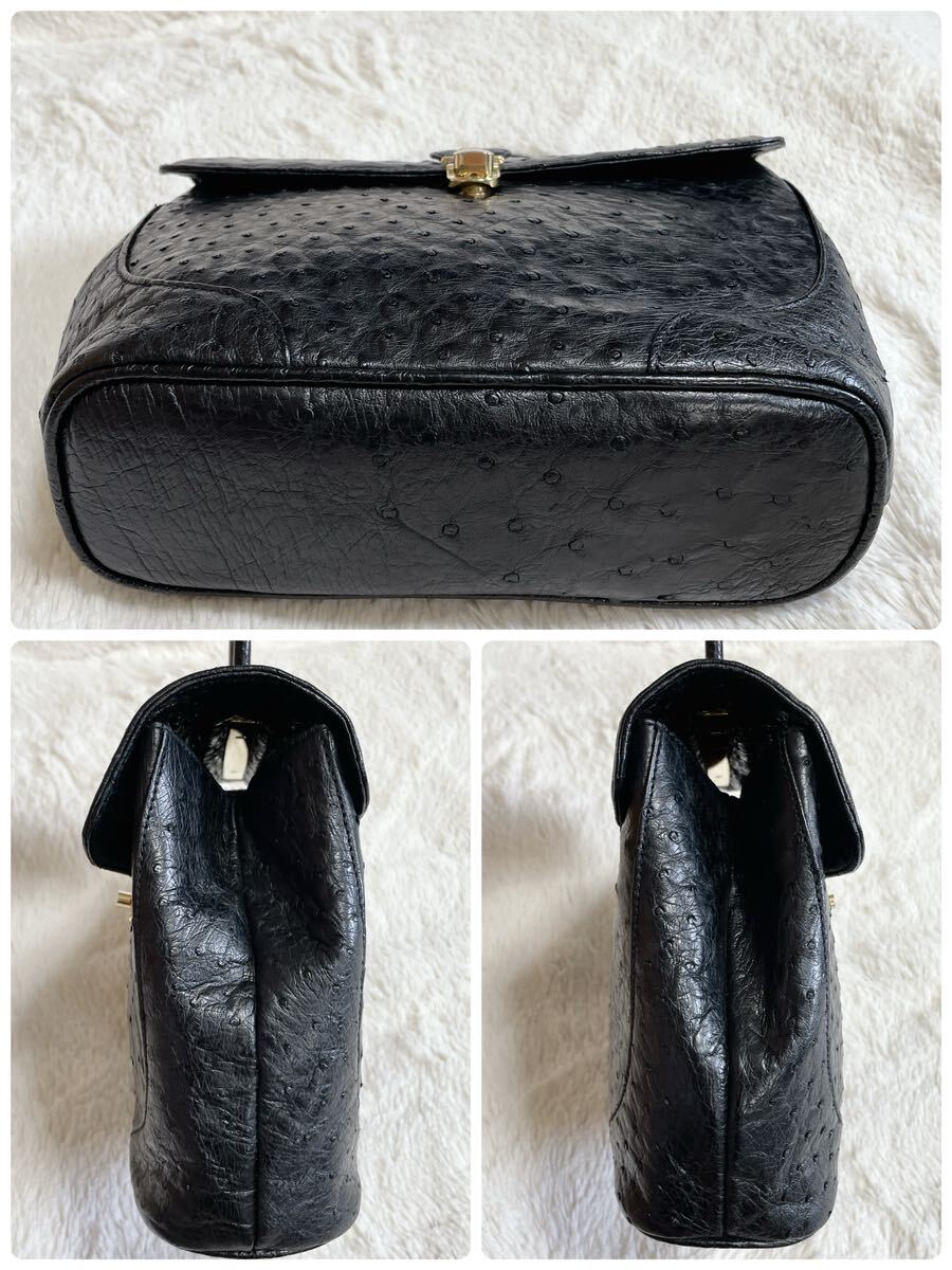 美品 BALLY バリー Bロゴ オーストリッチ ハンドバッグ ターン 美品 BALLY バリー Bロゴ オーストリッチ ハンドバッグ ターン
