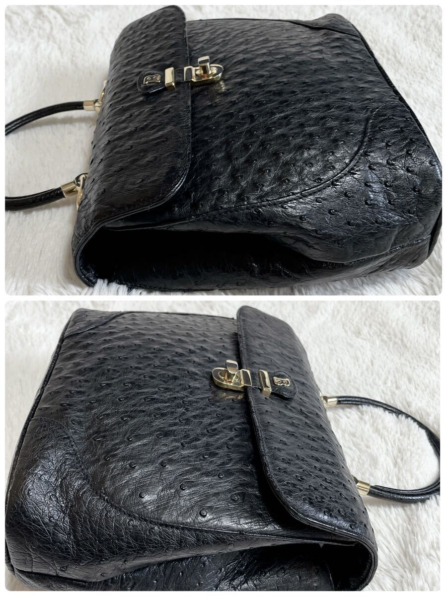 美品 BALLY バリー Bロゴ オーストリッチ ハンドバッグ ターン 美品 BALLY バリー Bロゴ オーストリッチ ハンドバッグ ターン