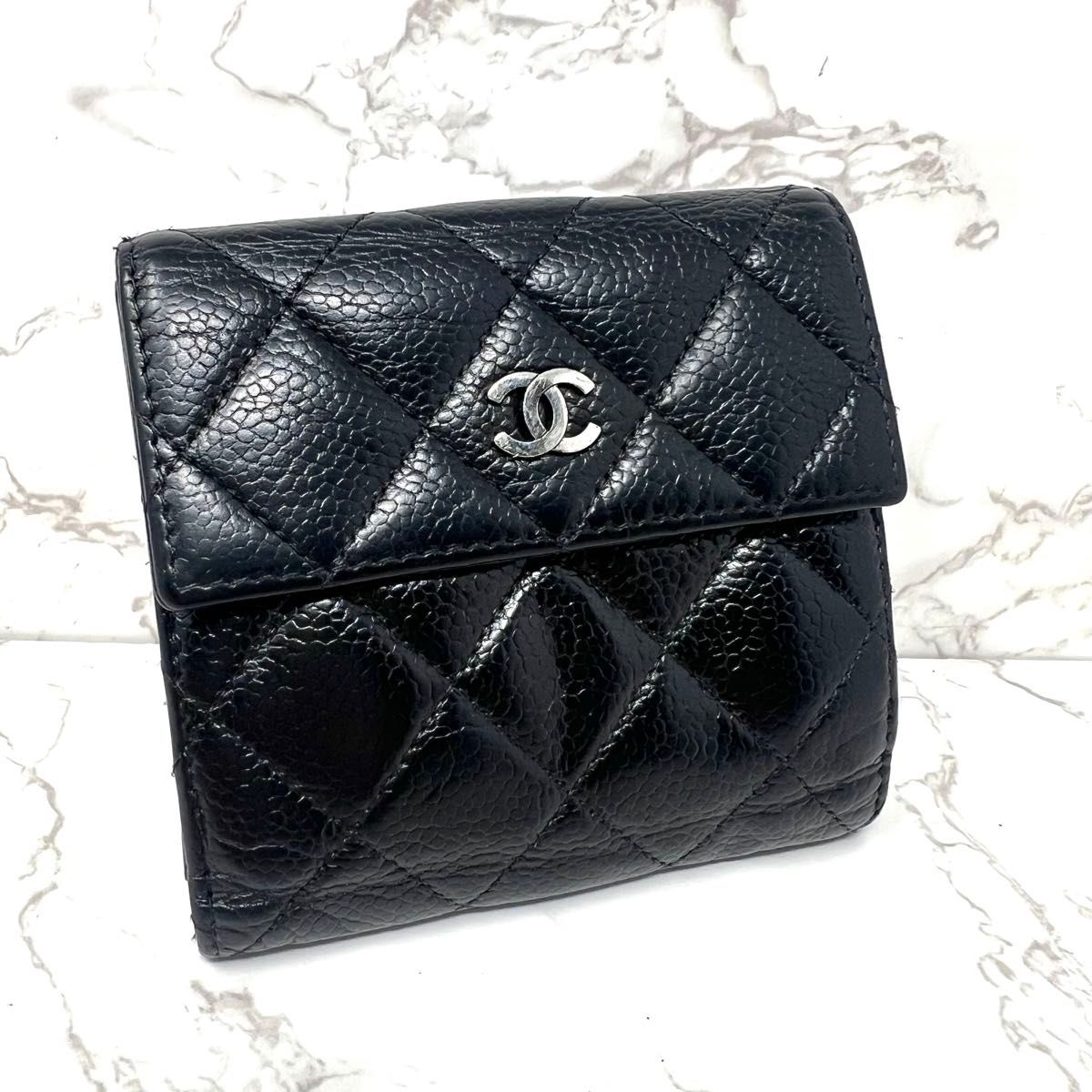 CHANEL シャネル キャビアスキン マトラッセ Wホック二つ折り CHANEL シャネル キャビアスキン マトラッセ Wホック二つ折り