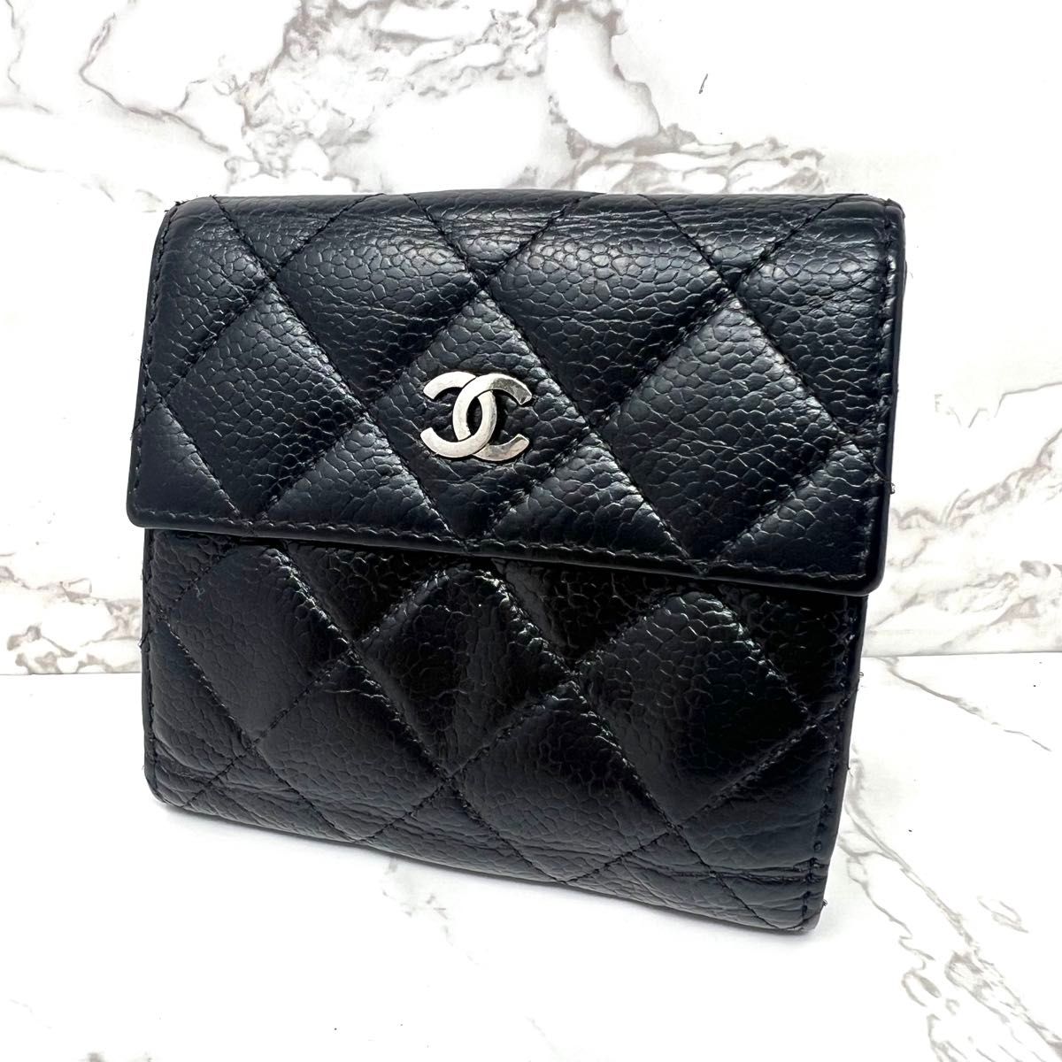 CHANEL シャネル キャビアスキン マトラッセ Wホック二つ折り CHANEL シャネル キャビアスキン マトラッセ Wホック二つ折り