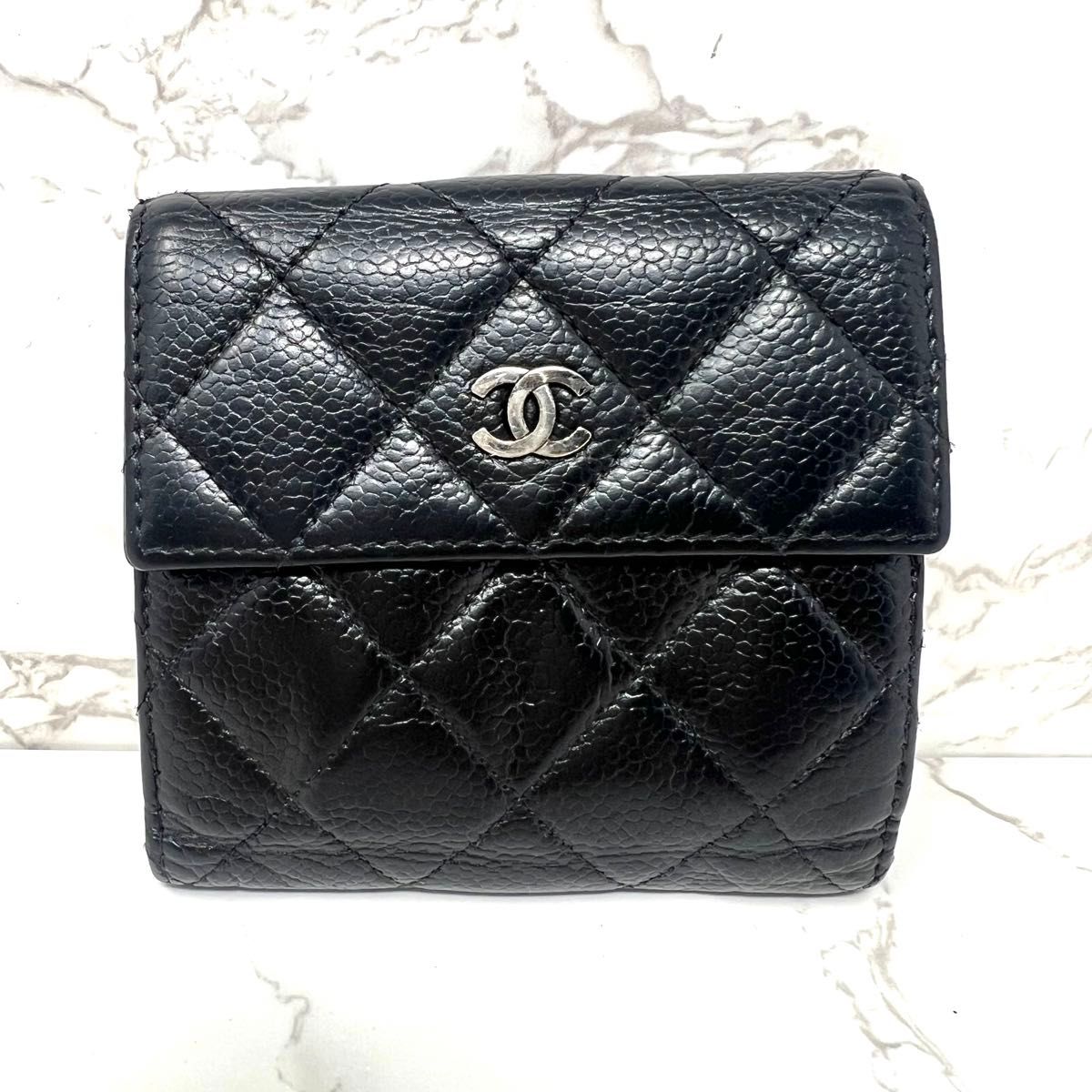CHANEL シャネル キャビアスキン マトラッセ Wホック二つ折り CHANEL シャネル キャビアスキン マトラッセ Wホック二つ折り