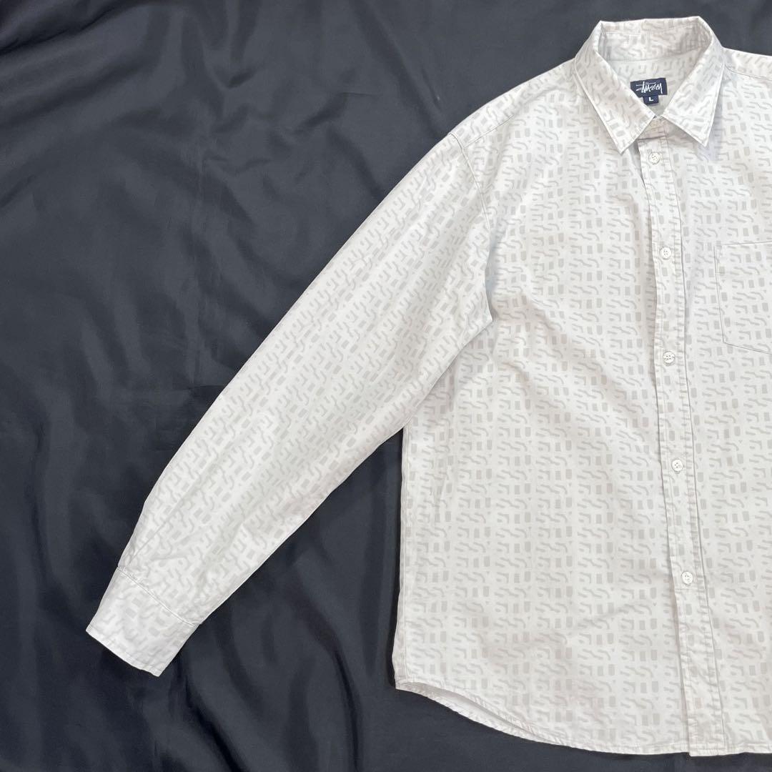 90s・USA製】ステューシー/STUSSY ロゴ総柄 長袖シャツ 紺タグ L 90s・USA製】ステューシー/STUSSY ロゴ総柄 長袖シャツ 紺タグ L