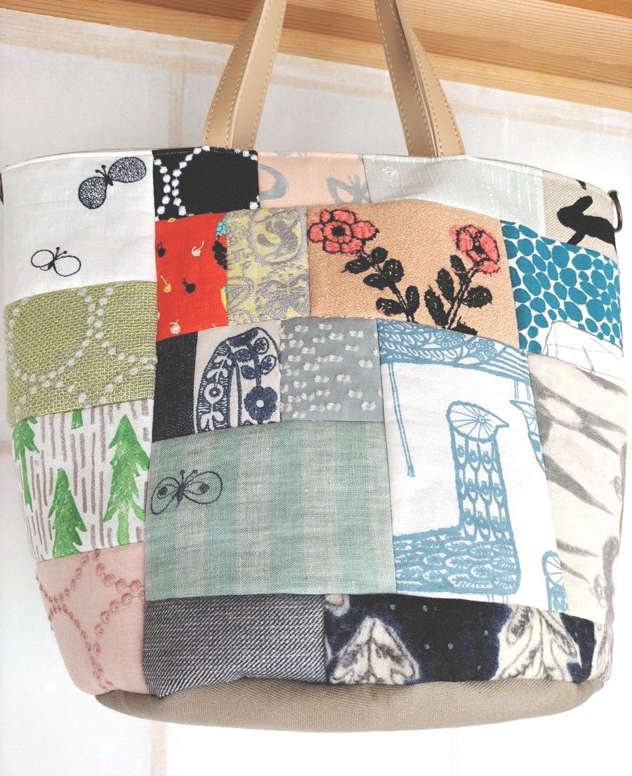 ハンドメイド、ミナペルホネン丸底トートバッグ ハンドメイド、ミナペルホネン丸底トートバッグ