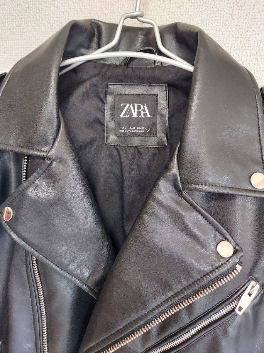 ZARA~ ダブルライダースジャケット M ブラック 黒 ザラ フェイク ZARA~ ダブルライダースジャケット M ブラック 黒 ザラ フェイク