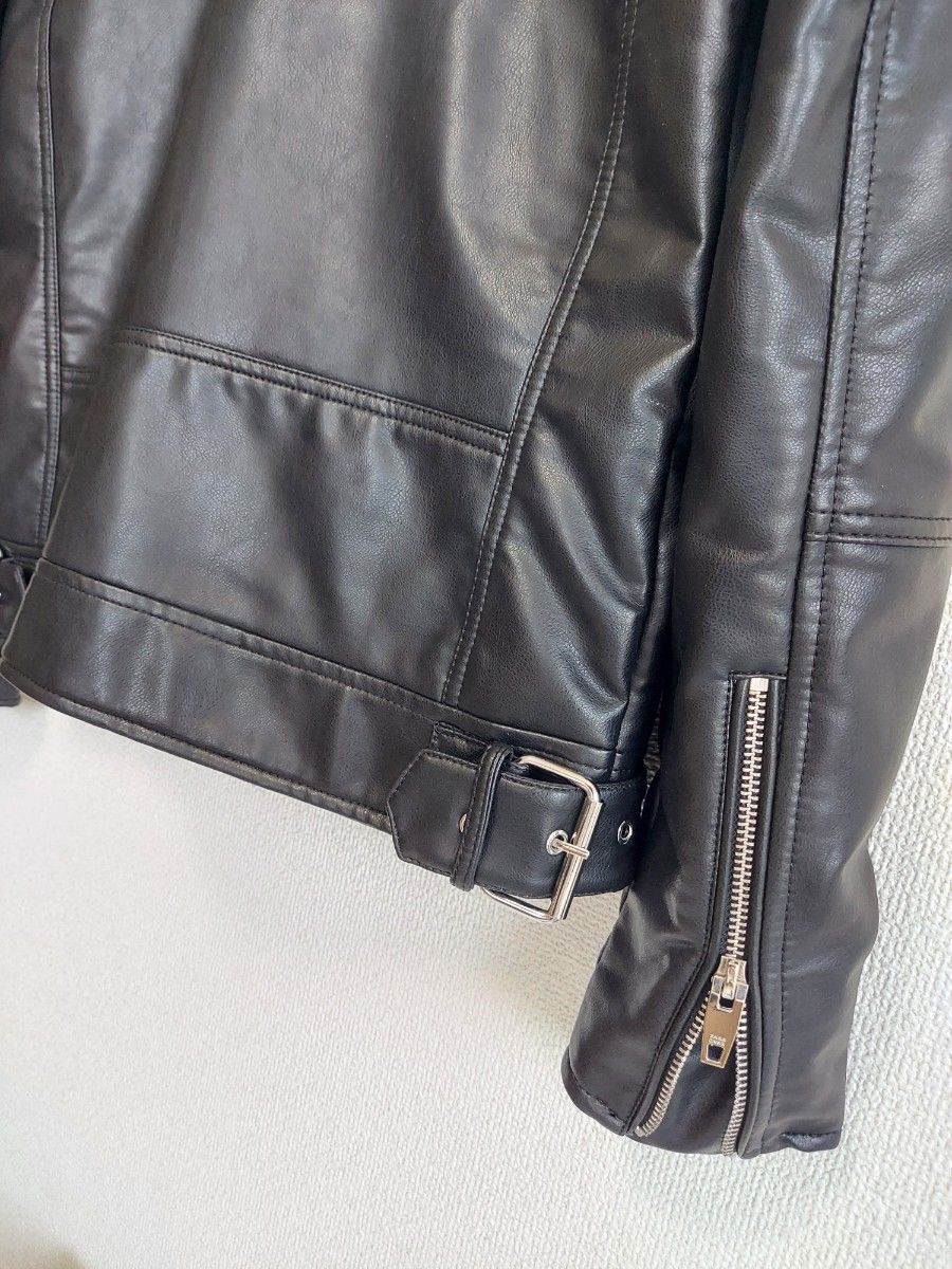 ZARA~ ダブルライダースジャケット M ブラック 黒 ザラ フェイク ZARA~ ダブルライダースジャケット M ブラック 黒 ザラ フェイク