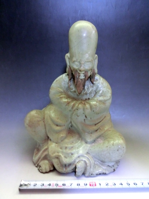 置物○古い人物像 唐木彫り 寿老人 桃持ち オブジェ 古美術 時代物