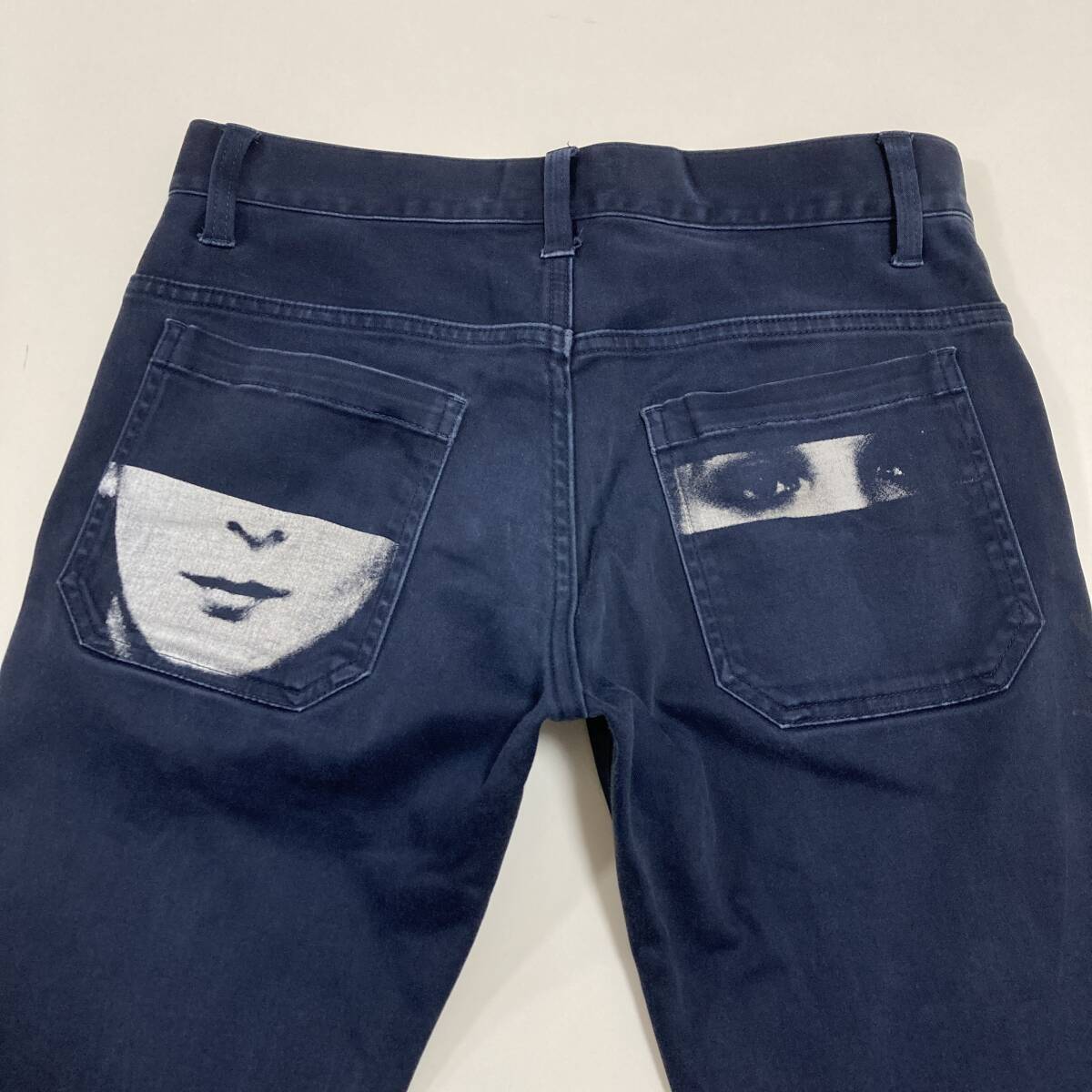 UNDERCOVER 07SS PURPLE期 復(fù)刻 スキニーパンツ フォト リブ 切替 ネイビー アンダーカバー ストレッチ スリム 稲妻 刺繍 archive 4040274