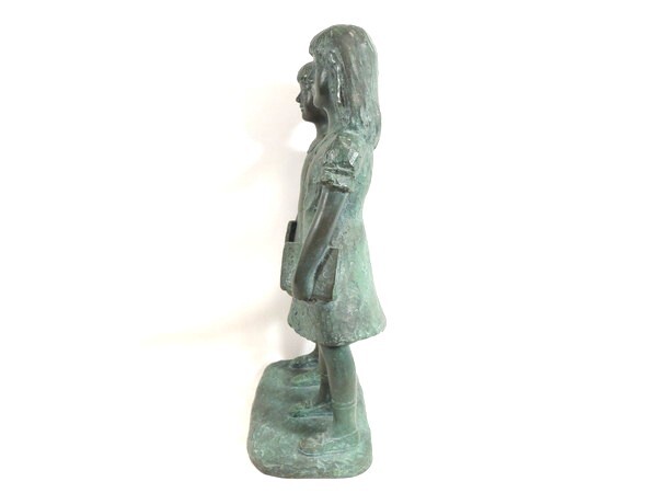  genuine work / Inoue ../[..]/ young lady image / bronze image / height :32cm/ woman image /1990 year work / sculpture / objet d'art / ornament / author thing / Zaimei / autographed / work of art / day exhibition member 