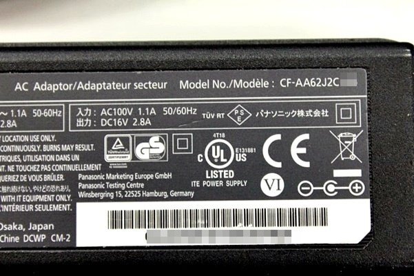 *2 piece insertion load * Panasonic original AC adaptor *CF-AA62J2C/16V 2.8A/ outer diameter approximately 5.5mm inside diameter approximately 2.5mm* panama AC16V120Y