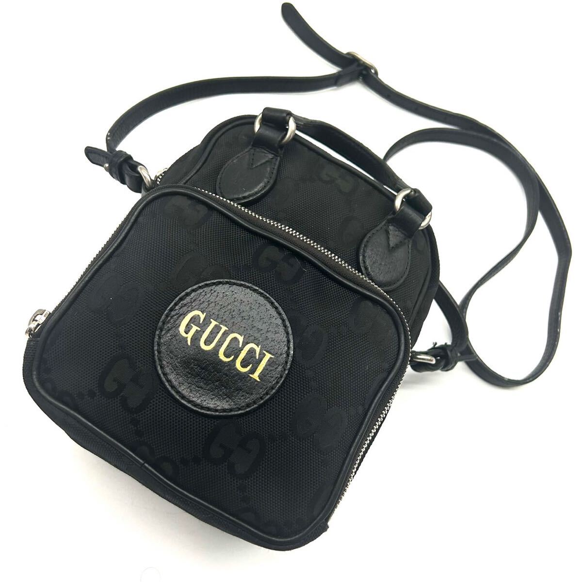 グッチ【現行・極美品】GUCCI ショルダーバッグ ハンドバッグ 斜め掛け 2way オフザグリット GG柄 ロゴ刻印 レザー 本革 メンズ レディース
