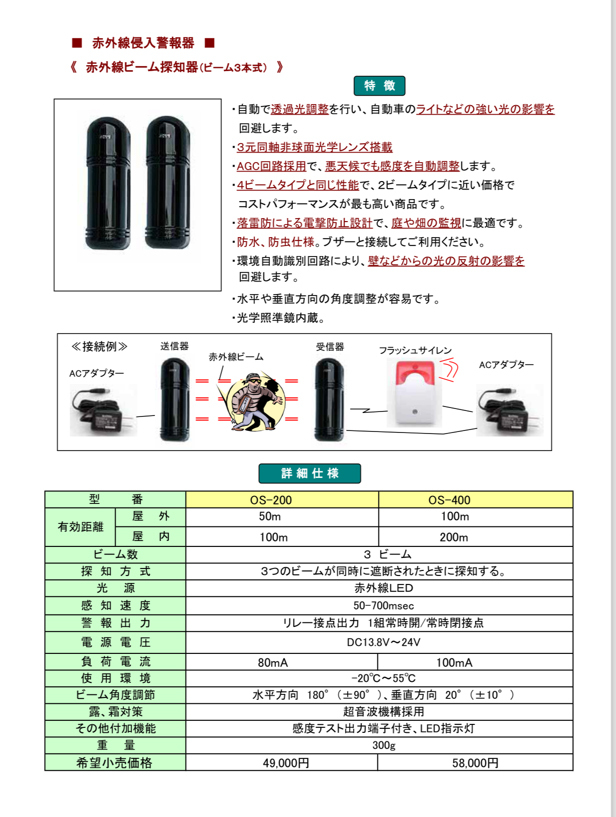 赤外線ビームセンサー、人や動物が横切ると接点に信号を伝えます 赤外線ビームセンサー、人や動物が横切ると接点に信号を伝えます