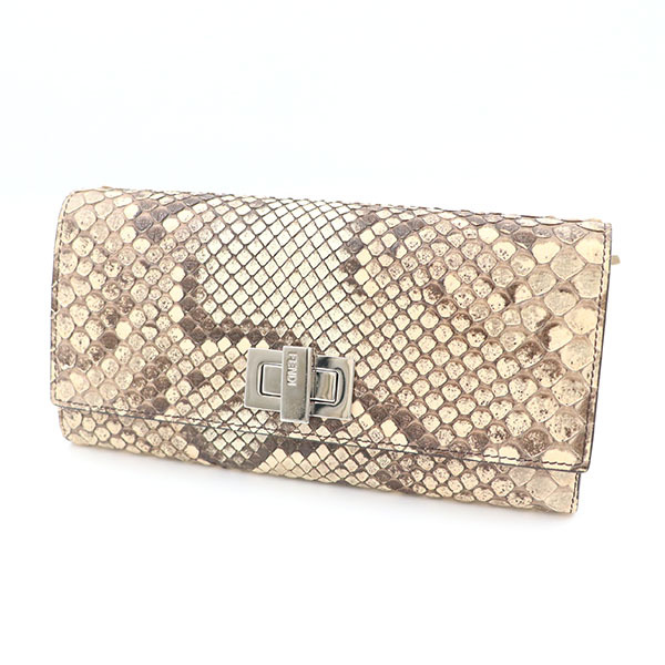 フェンディ FENDI パイソン ブラウン 長財布 8M0377 【xx】【中古】4000014801001309
