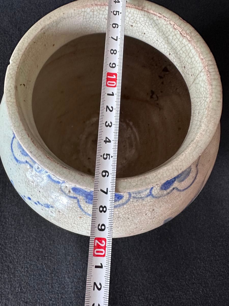 骨董 李朝 陶器 陶芸 染付 草花文様 丸壺 壺 花入 韓国骨董 朝鮮古美術 古美術 李朝 染付 花草文壺 高さ約19cm 高麗 韓国骨董 ①|Yahoo