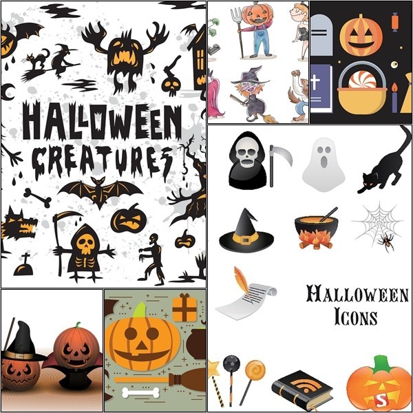 DISC2 листов комплект # ограничение специальная цена [ Halloween материалы сборник ]EPS/SVG/PNG/JPG сбор тыква . призрак симпатичный Halo we n иллюстрации поздравительная открытка .