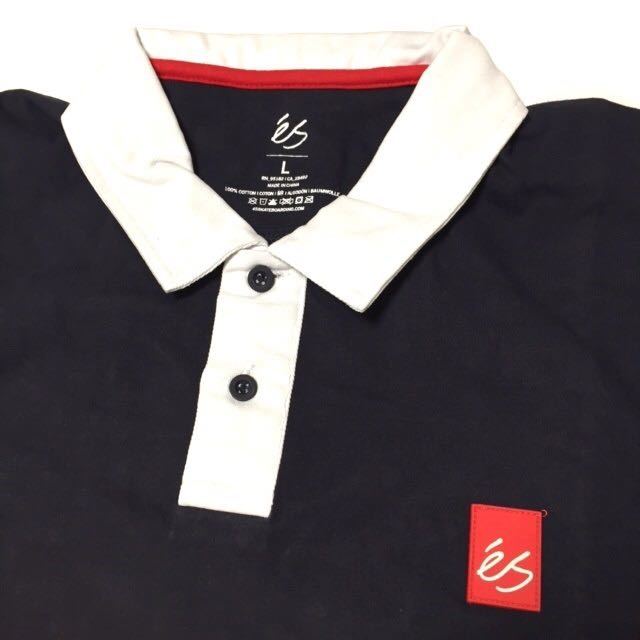 アメリカ正規直輸入 新品◆eS Skateboarding◆Split Polo エス スケートボーディング ポロシャツ L スケボー 90年代風 sk8 ネイビー 白 黄_画像4