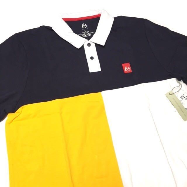 アメリカ正規直輸入 新品◆eS Skateboarding◆Split Polo エス スケートボーディング ポロシャツ L スケボー 90年代風 sk8 ネイビー 白 黄_画像2