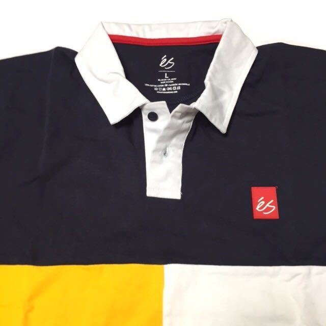 アメリカ正規直輸入 新品◆eS Skateboarding◆Split Polo エス スケートボーディング ポロシャツ L スケボー 90年代風 sk8 ネイビー 白 黄_画像3