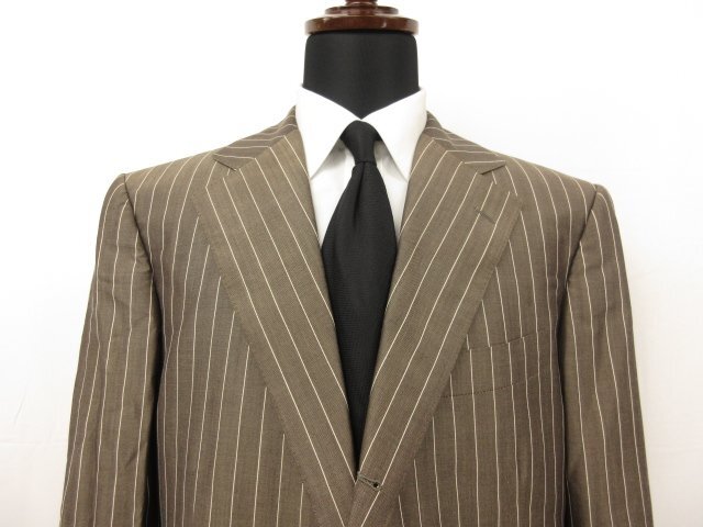  super-beauty goods [MARIANO RUBINACCI Mali a-no ruby nachi] Aristo n cloth 3 button step return . suit ( men's ) 52 corresponding Brown stripe *28RMS9168