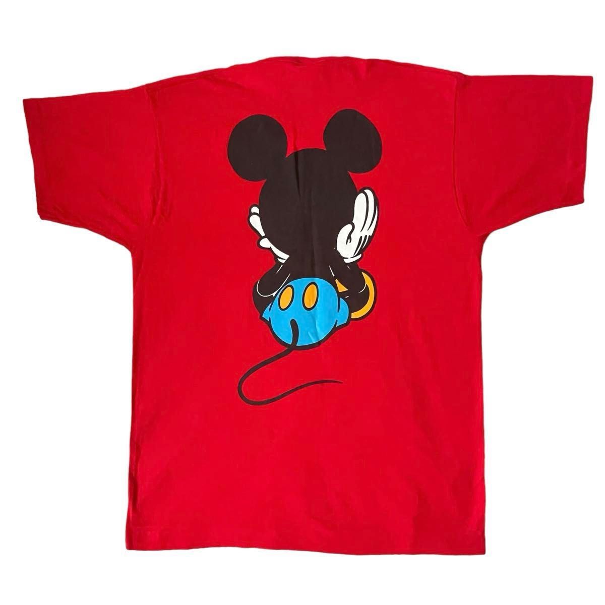 90'S 】美品Disney お座りミッキー 青パンミッキー カラーT 90'S 】美品Disney お座りミッキー 青パンミッキー カラーT