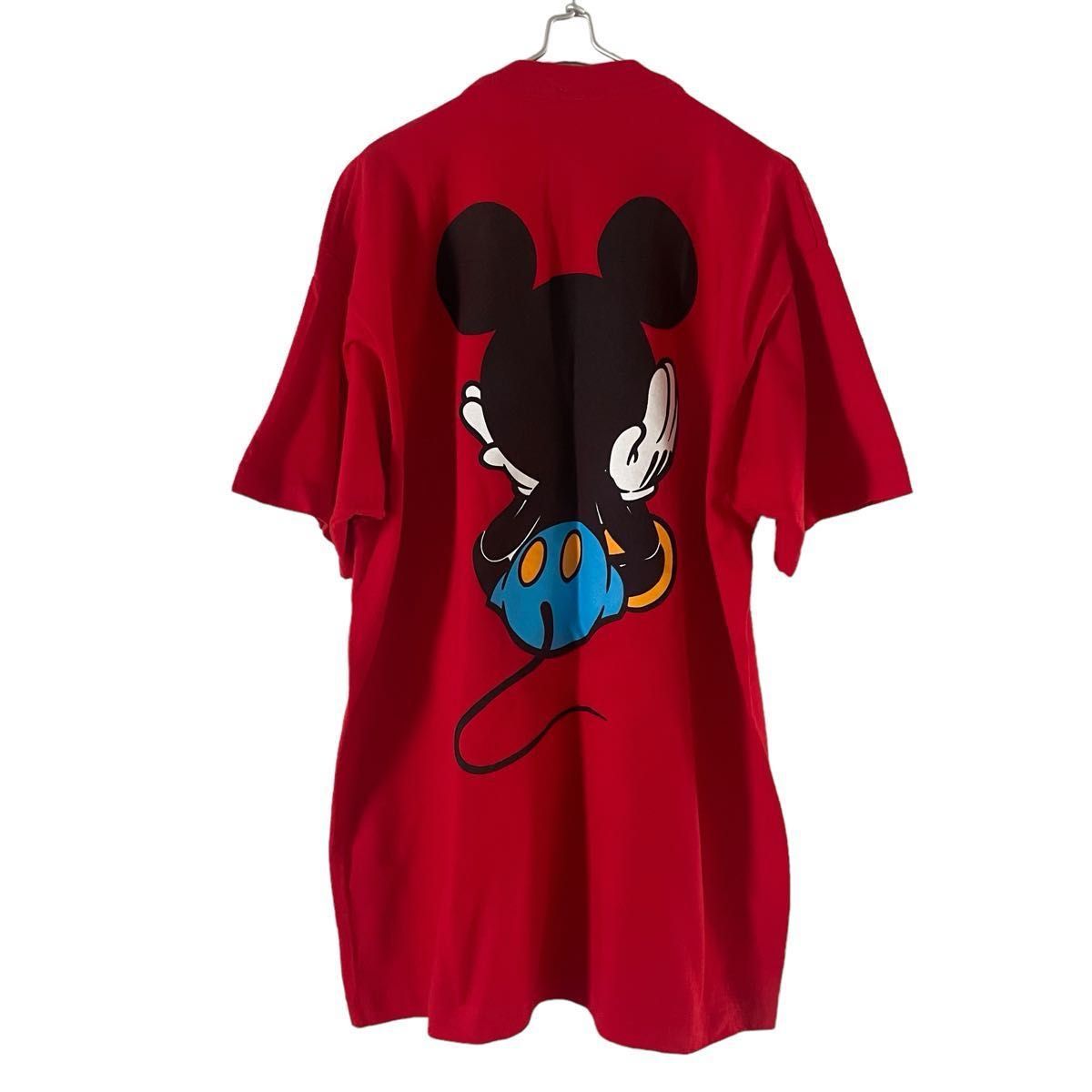 90'S 】美品Disney お座りミッキー 青パンミッキー カラーT 90'S 】美品Disney お座りミッキー 青パンミッキー カラーT