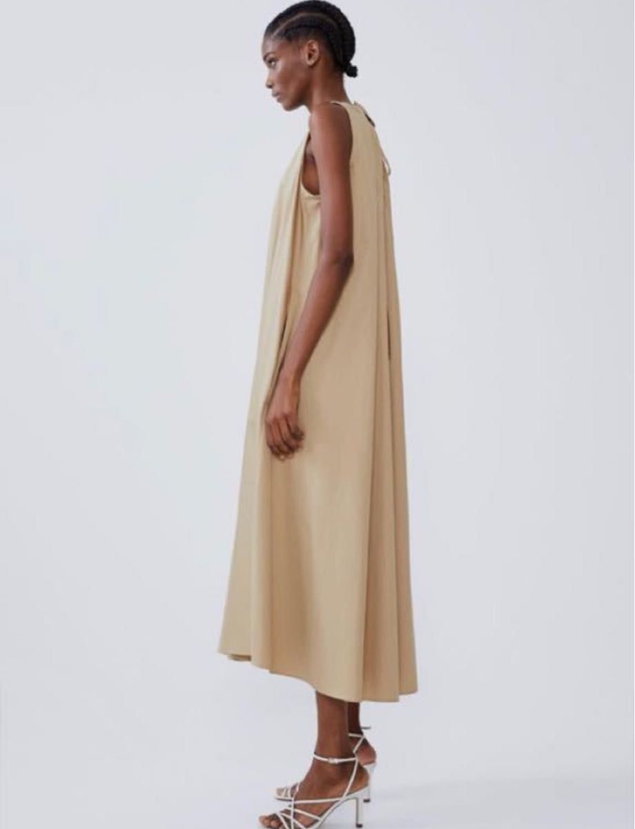 ZARA マキシワンピース ノースリーブ コットン100% ベージュ ZARA マキシワンピース ノースリーブ コットン100% ベージュ