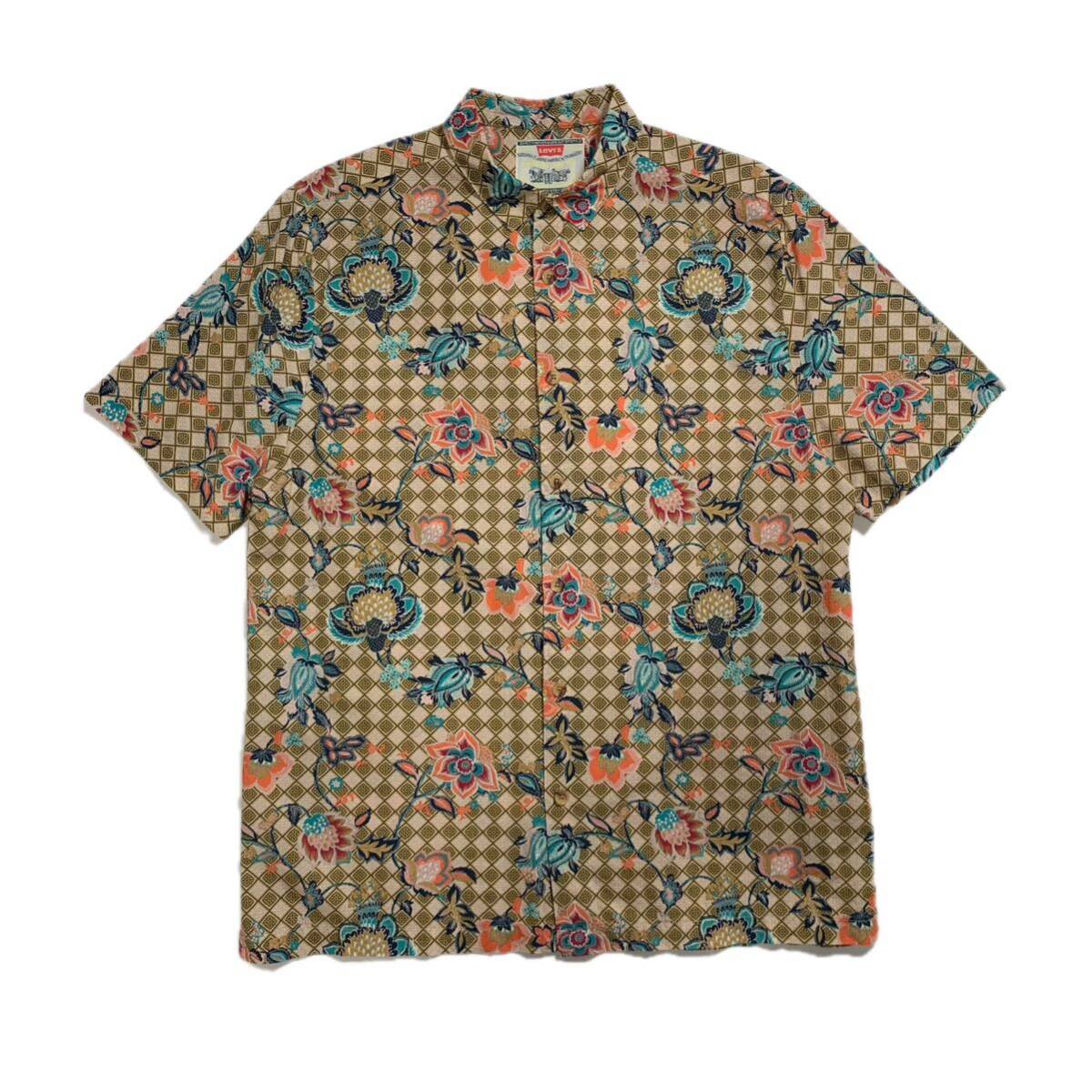 9423 Levi's リーバイス 半袖シャツ 和花柄 アーガイルチェック風 L