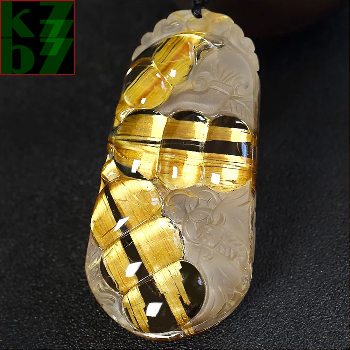 【華奢寶石】ゴールド キャッツアイ タイチン ルチル クォーツ ペンダント 天然 水晶 パワーストーン 金運(yùn) 財(cái)運(yùn) ★長(zhǎng)66ｍｍ 重44g 証付 W90