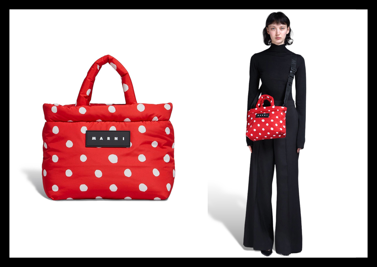 【MARNI】水玉 プリント トートバッグ 定価11.9万 マルニ MARNI ナイロン ドット柄Puffトートバッグ