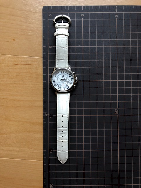 良品程度 良デザイン ANNE CLARK アンクラーク クロノグラフ ホワイト シェル 純正革ベルト クオーツ 腕時計 _画像2