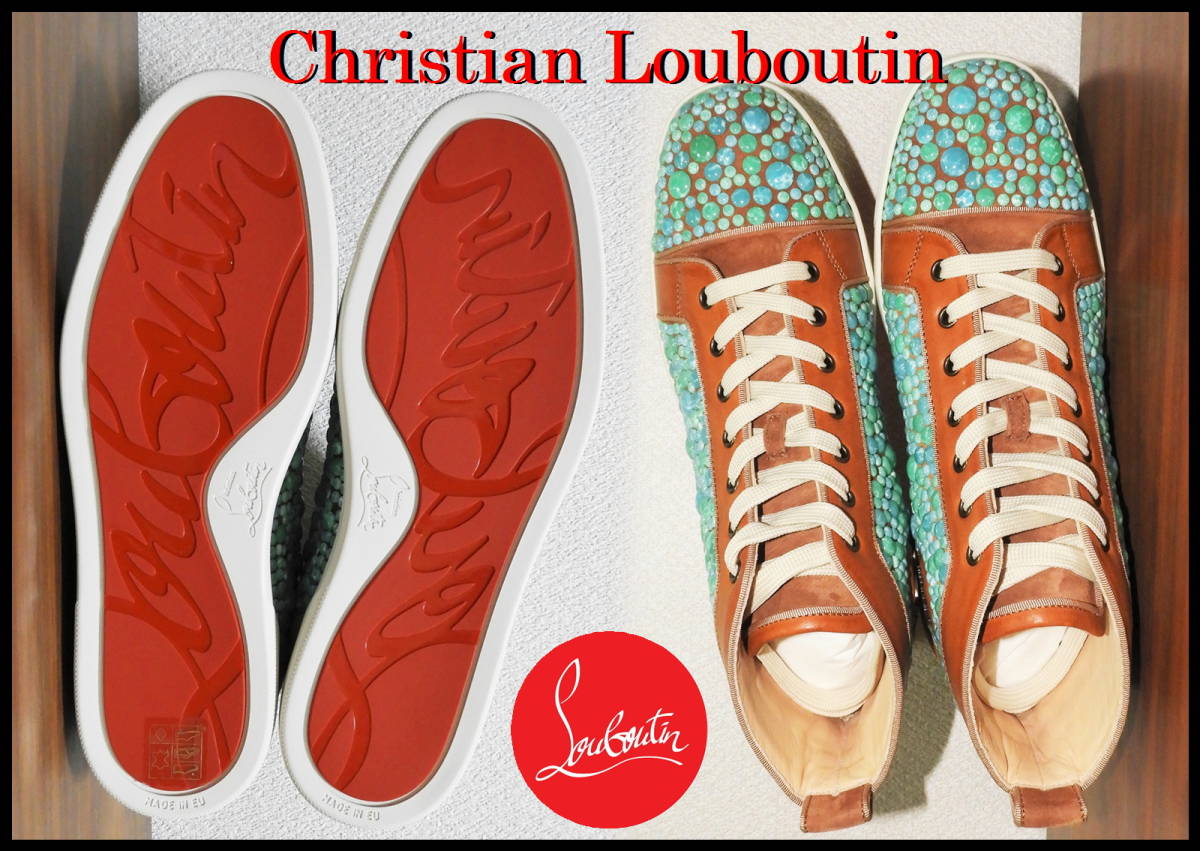 激レア Christian Louboutin MINEROM INDIANA クリスチャンルブタン メンズ ハイカット スニーカー 42 ターコイズブルー 極少数製産 新品_画像5
