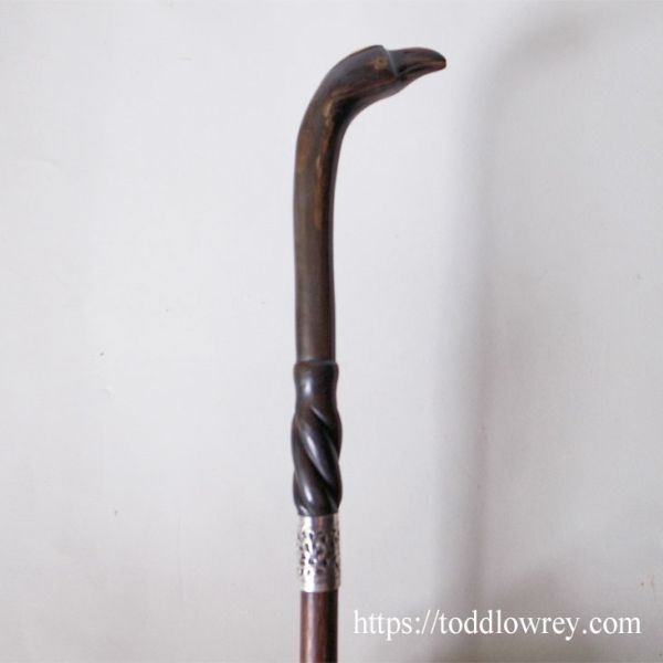 [ Koo to. gentleman .... special 1 psc ] France antique stick cane bird Hickory silver silver *Antique Bird Grip Walking Stick*