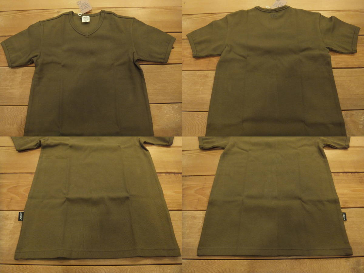 アヴィレックス正規(guī)店 リブ素材 Vネック半袖Tシャツ[オリーブ][L]新品 6143501-75 ※〒レターパック発送
