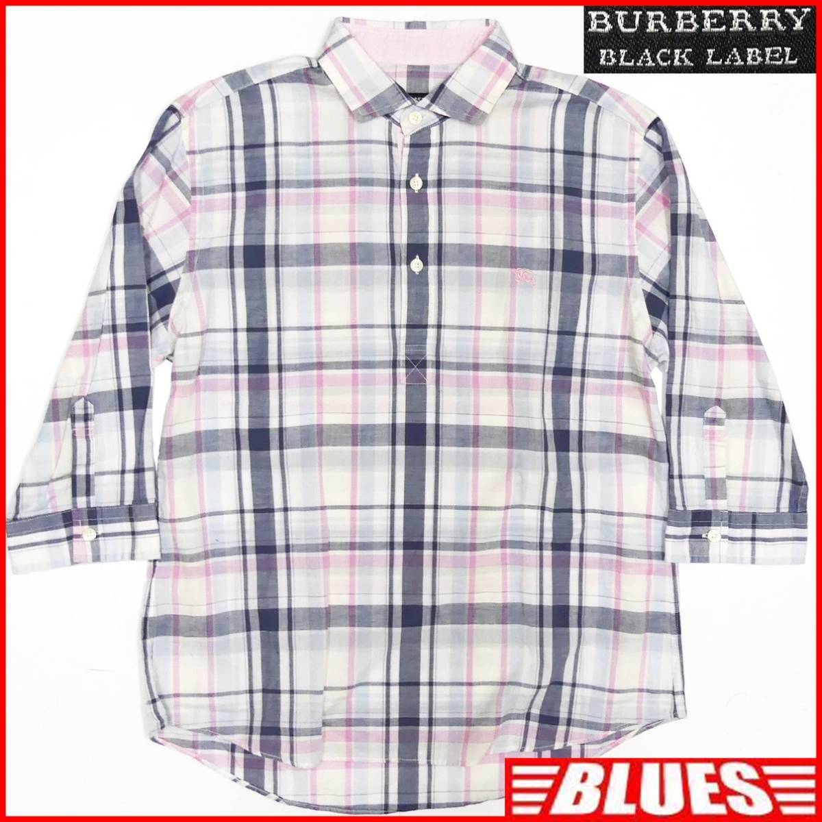  быстрое решение *BURBERRY BLACK LABEL* мужской M негодный версия проверка рубашка Burberry Black Label 2 розовый три . association стандартный Night вышивка длинный рукав 7 минут длина 