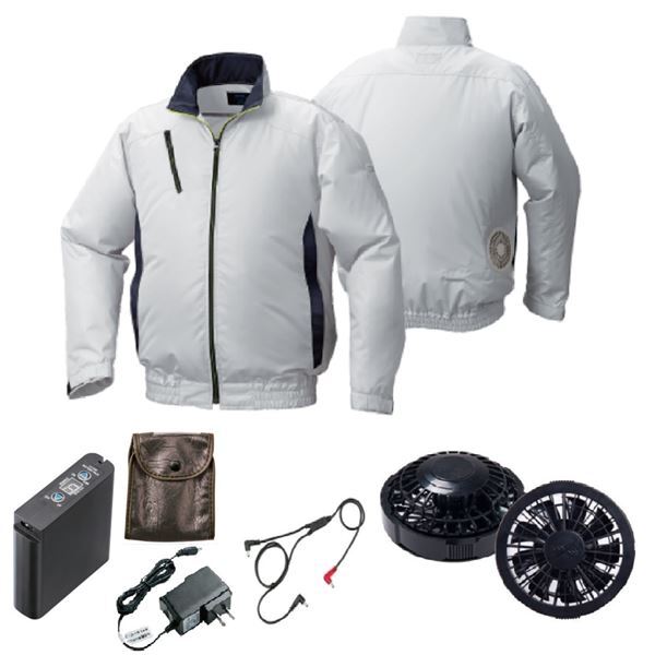 【新品】KU92010 空調服 R ポリエステル製 カジュアル FAN2200B・RD9261・LIPRO2セット シルバー×ダークネイビー M