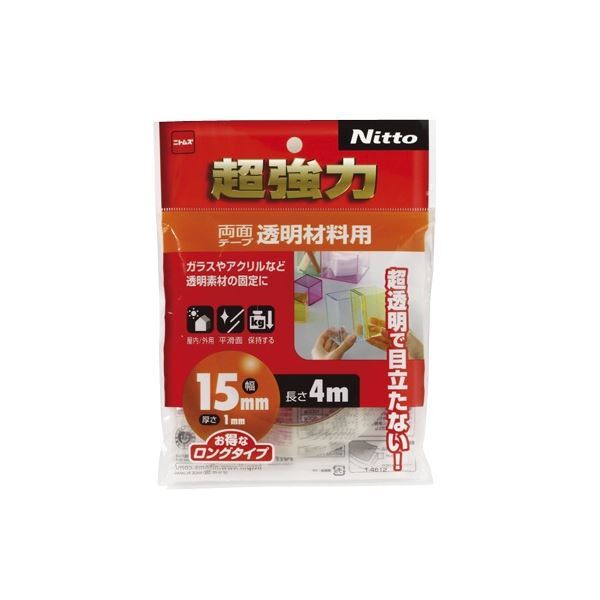 【新品】(まとめ) ニトムズ 超強力両面テープ 透明材料用 15mm×4m T4612 1巻 〔×5セット〕