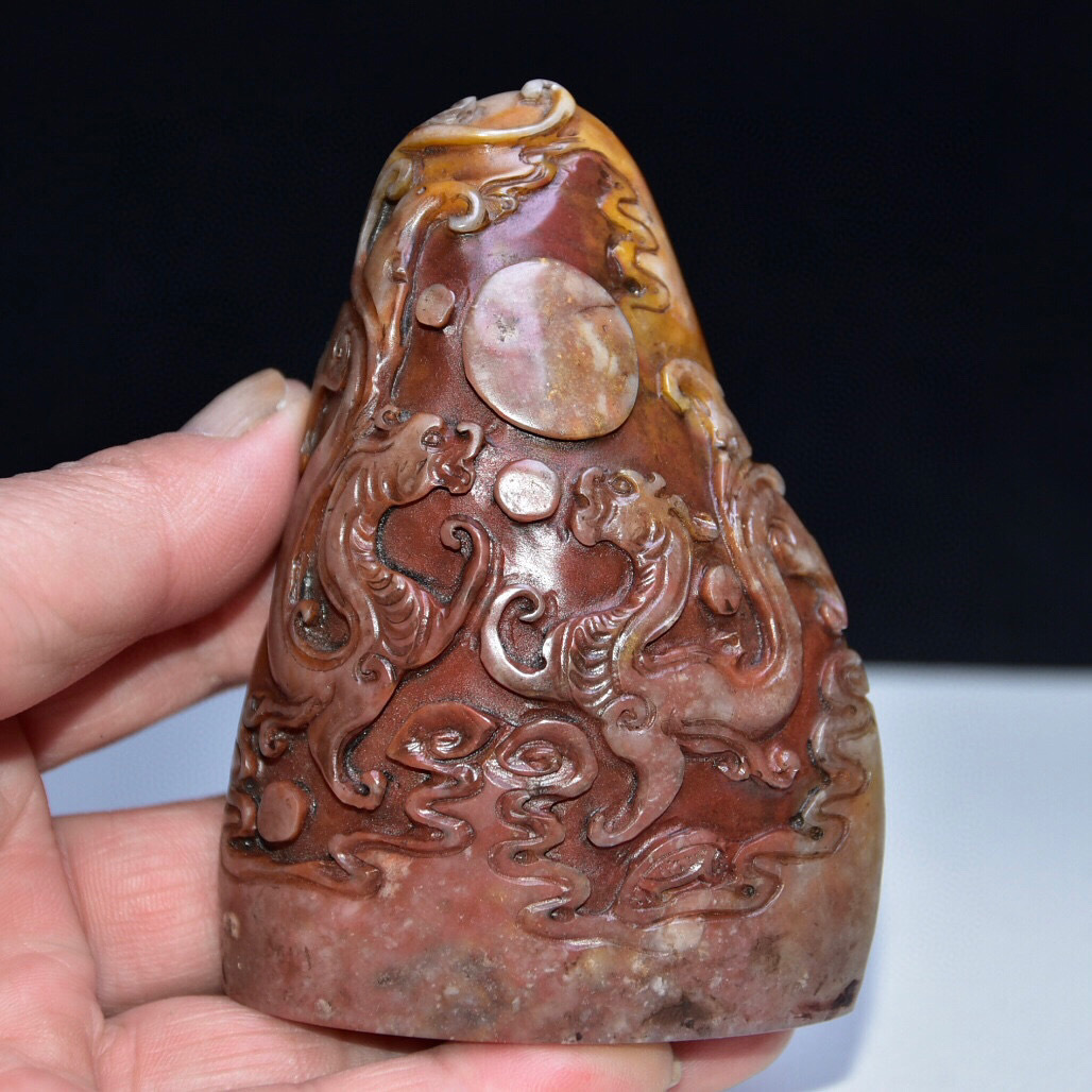 蔵友館蔵品・寿山石・芙蓉石・細密彫・神獣紋印章】・希少珍品・ 蔵友館蔵品・寿山石・芙蓉石・細密彫・神獣紋印章】・希少珍品・