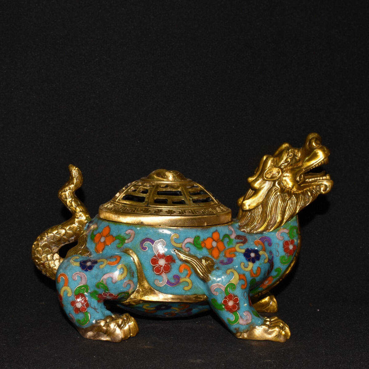 蔵友館蔵品・銅製・景泰藍・琺瑯彩・塗金・八卦龍龜熏香炉 蔵友館蔵品・銅製・景泰藍・琺瑯彩・塗金・八卦龍龜熏香炉