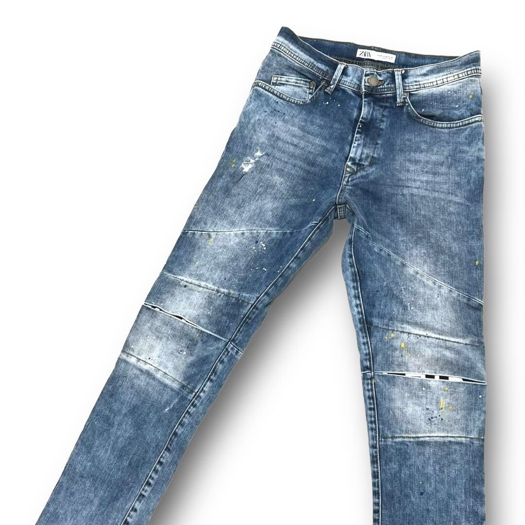 ZARA ザラ ペイント ダメージ加工 ストレッチ バイカー デニム ZARA ザラ ペイント ダメージ加工 ストレッチ バイカー デニム