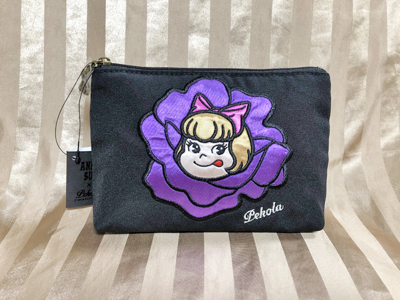 【新品・即決】ANNA SUI アナスイ　ペコラ ポーチ 紫薔薇　コラボ　ぺこちゃん★不二屋　蝶々ロゴ　Pekola_画像1