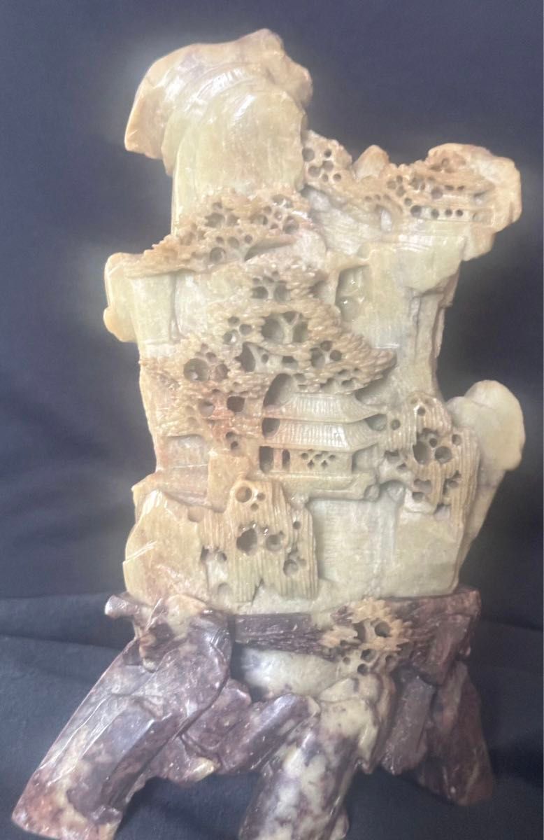 中国工芸品 石彫刻 山水 置物 寿山石 石細工 インテリア 中国工芸品 石彫刻 山水 置物 寿山石 石細工 インテリア