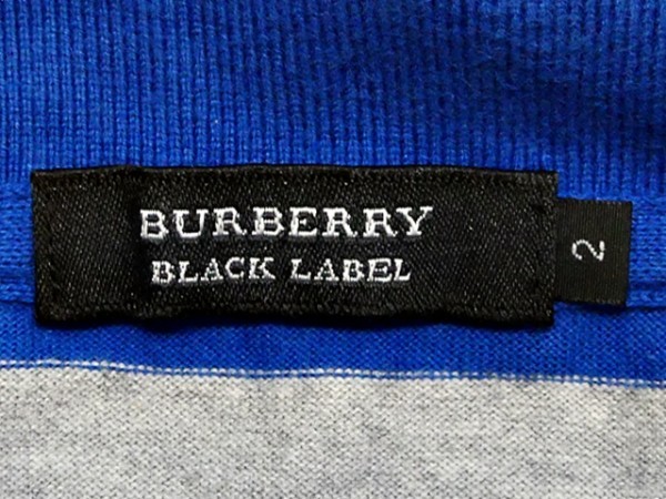 即決★BURBERRY BLACK LABEL★メンズ2≒M/ポロシャツ/バーバリーブラックレーベル/ボーダー/ブルー×グレー/半袖/コットンシャツ/三陽商会