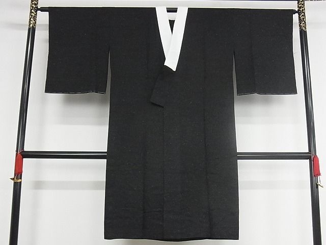 平和屋-こころ店■長襦袢　単衣　草花地紋　黒地　銀通し地　正絹　逸品　未使用　KAAA0755kk4