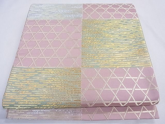 平和屋1■六通柄袋帯　市松エ霞文　金銀糸　逸品　CAAF8037th