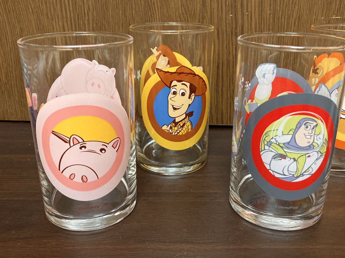 DISNEY TOY STORY BUZZ WOODY HAMM GLASS ディズニー トイストーリー ガラス グラス コップ タンブラー バズ ウッディ 5個 セット SET