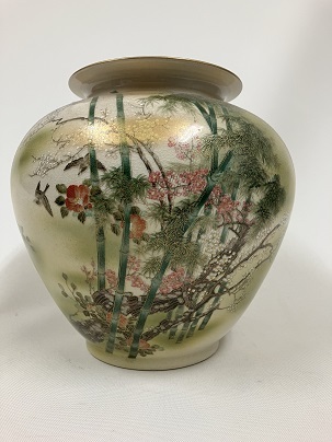 九谷焼花瓶 未使用品◇花鳥画 ゆったりサイズ共箱あり(花器、壷 九谷焼花瓶 未使用品◇花鳥画 ゆったりサイズ共箱あり(花器、壷