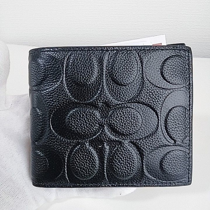 COACH コーチ 二つ折り財布 シグネチャー コンパクト 本革 レザー 未使用品 コーチ 二つ折り財布 エンボス シグネチャー レザー 本