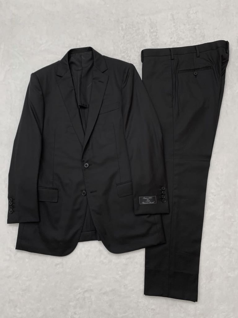 DESIGNWORKS ブラックスーツ size50 デザインワークス シルク混 スーパー１３０`s 二つボタンジャケット パンツ