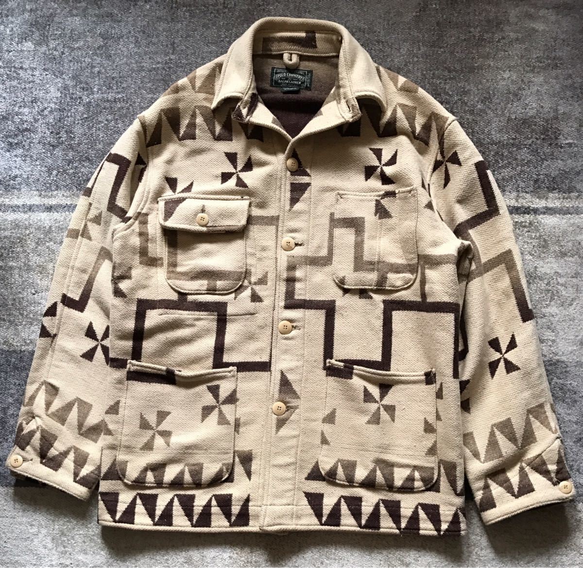 幻の1枚 80's vintage ★ POLO COUNTRY RALPH LAUREN ★ ポロカントリー ラルフローレン 卍柄 風車 ネイティブ柄 ナバホ柄 ラグジャケット_画像2