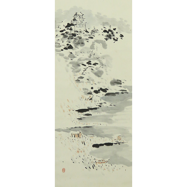 B4612 真作 正宗得三郎 肉筆紙本淡彩 山水図 掛軸洋画家 岡山 師 B4612 真作 正宗得三郎 肉筆紙本淡彩 山水図 掛軸洋画家 岡山 師