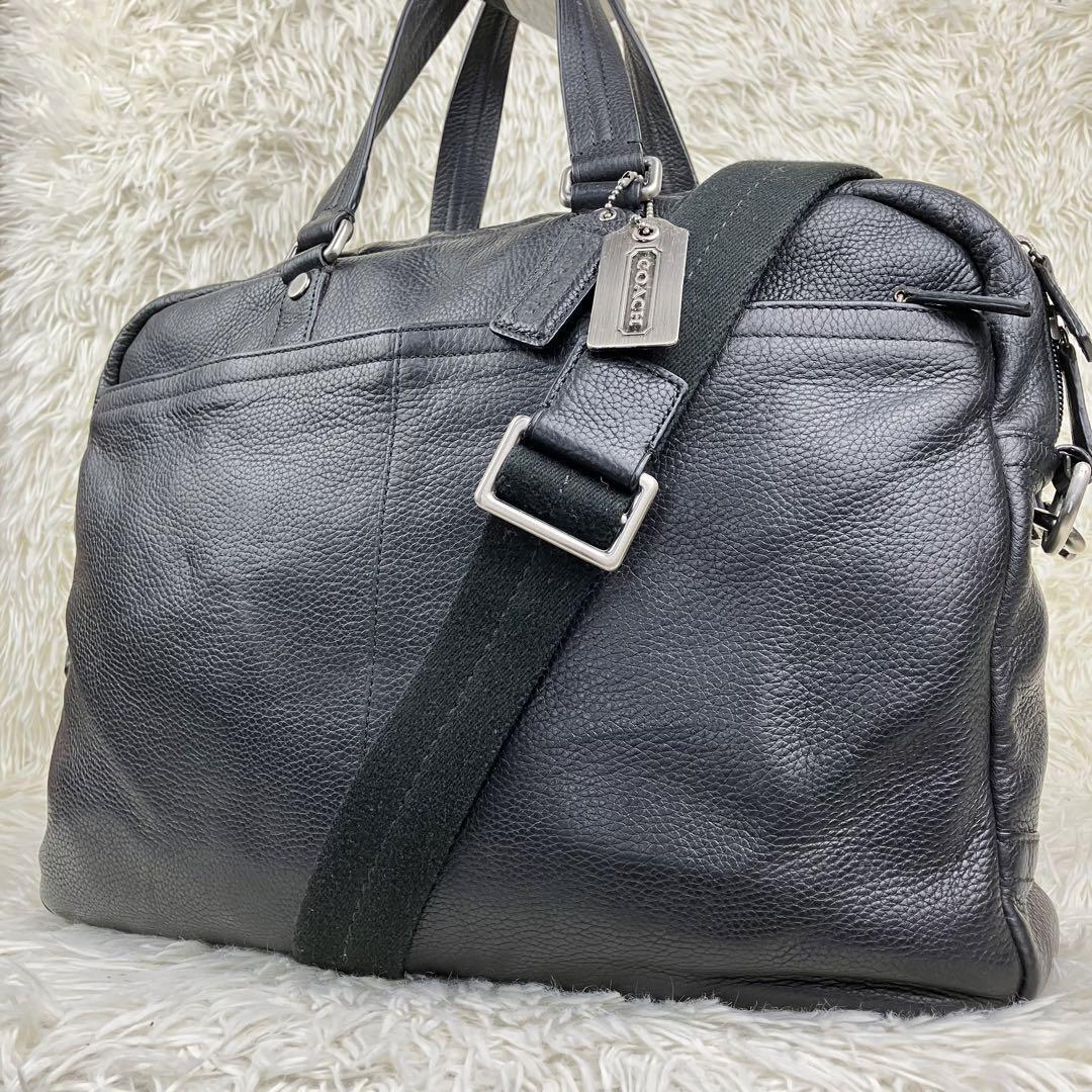 【美品】COACH コーチ 2way ブリーフケース ビジネスバッグ ショルダー カムデン ペプルド レザー 牛革 本革 黒 ブラック F70354 通勤